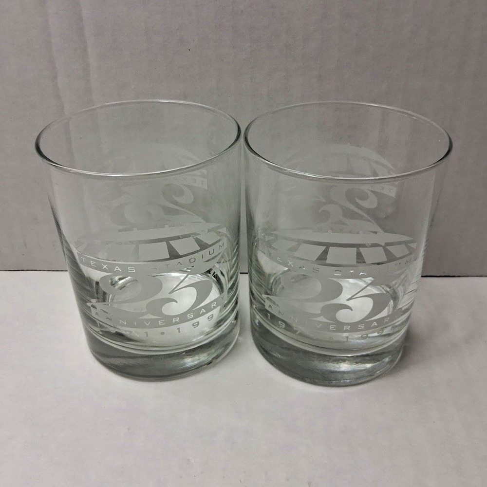 Texas Stadium 25th Anniversary 1971-1996 Etched Clear Rocks Glasses 2-Piece